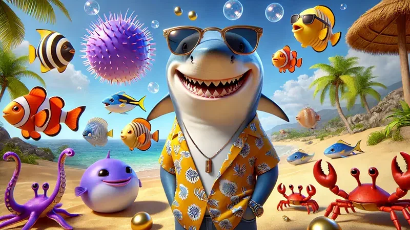 Tampilan target ikan dan efek tembakan dalam permainan arcade